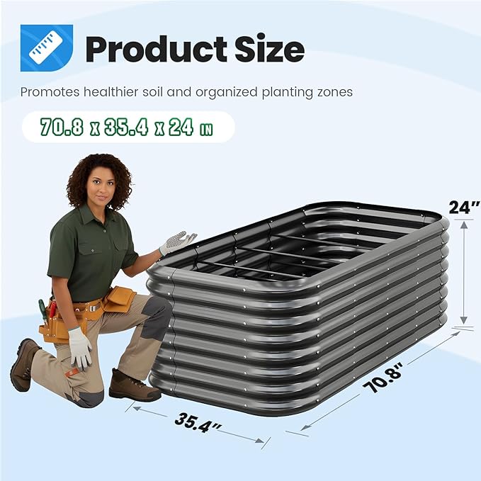 Quictent Galvanized Raised Garden Bed Kit, Strengthened by Crossbar, Dark Gray - Image 6