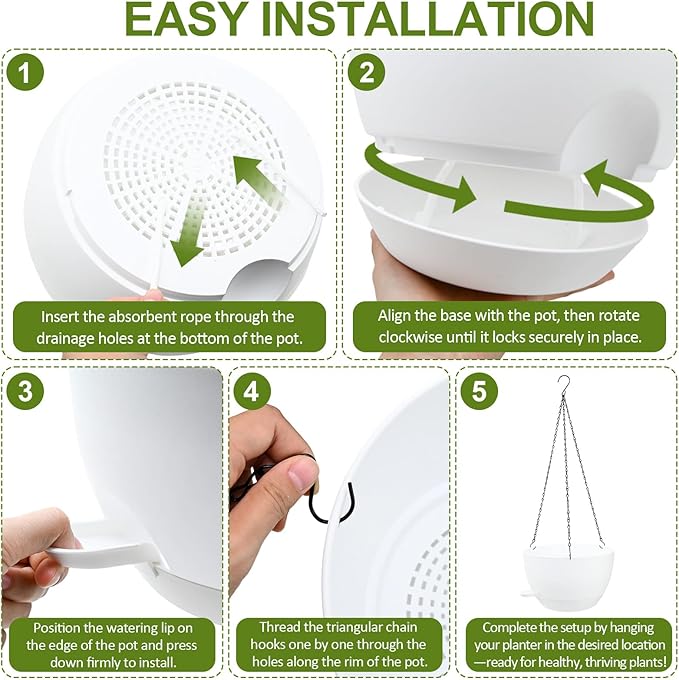 WOUSIWER Self Watering Hanging Planters, 2 Pack 12'' Plastic Pots - Image 7