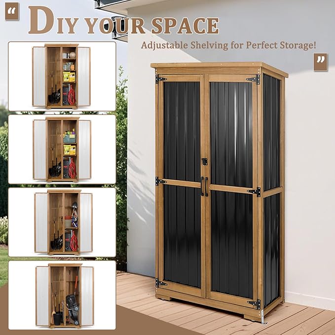 PetsCosset Outdoor Storage Cabinet, Wood & Metal Storage Shed - Image 5