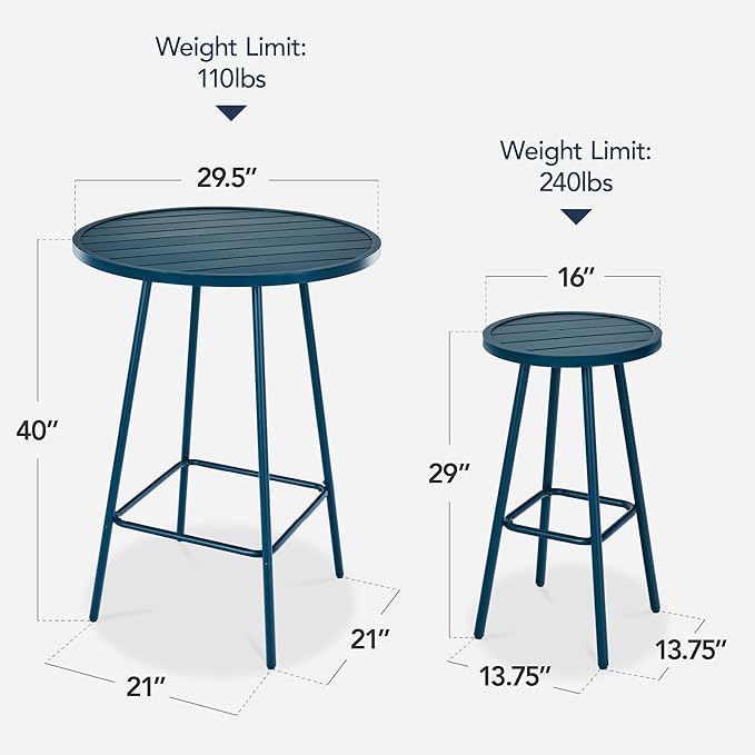 Best Choice Products 3-Piece Patio Dining Set, Bar Height, Outdoor Bistro Set - Image 2