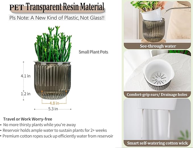 Melphoe Self Watering Pots for Indoor Plants Planter, 5.3 Inch 2 Pack Planters - Image 6