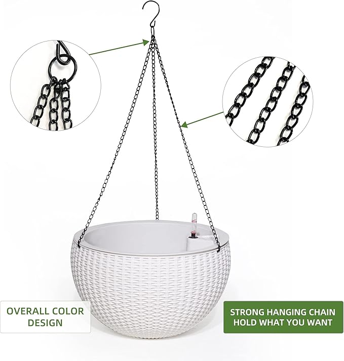 Dexceder 13.5 Inch Large Self Watering Hanging Planters Indoor Outdoor - Image 5