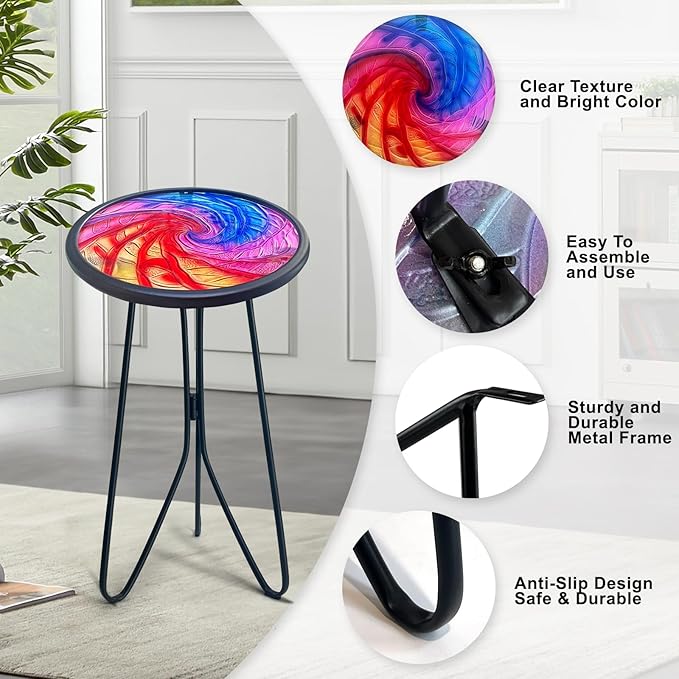 LIFFY Patio Side Tables, Small Round Decorative Metal End Table & Plant Tables - Image 4