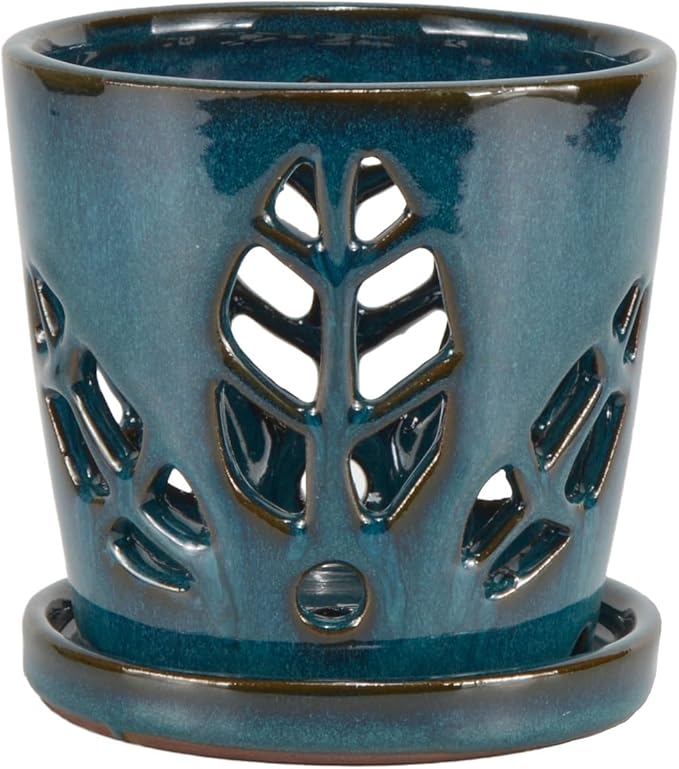 W&W Orchid Pot with Holes and Saucer - Image 2