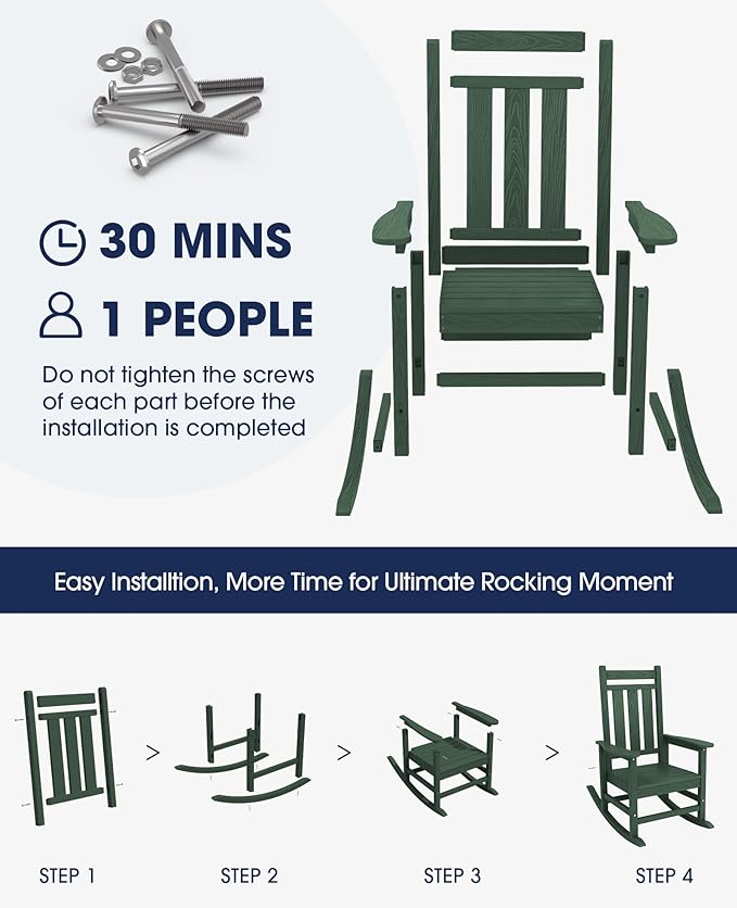 KINGYES Oversized Outdoor Rocking Chair, All-Weather Patio Rocking Chairs - Image 3