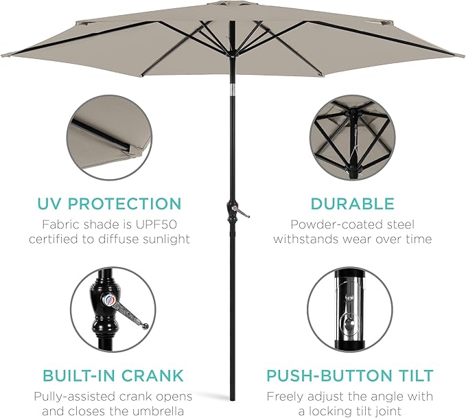 Best Choice Products 10ft Outdoor Table Compatible Steel Polyester Market Patio - Image 5
