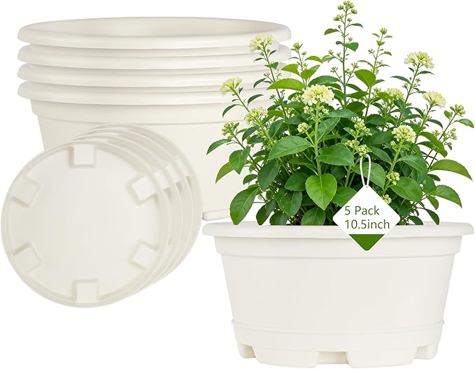 5 Pack 10.5 inch Plant Pots, Planter-Pots-for-Plants，Plastic Flower Pot by KPUVX