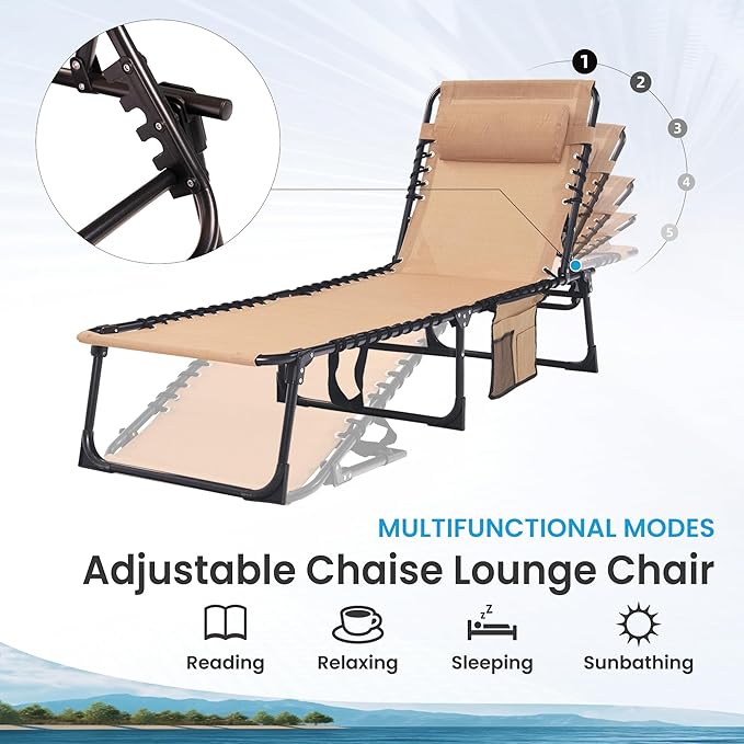 Folding Chaise Lounge Chair - 400lb Capacity - Image 4