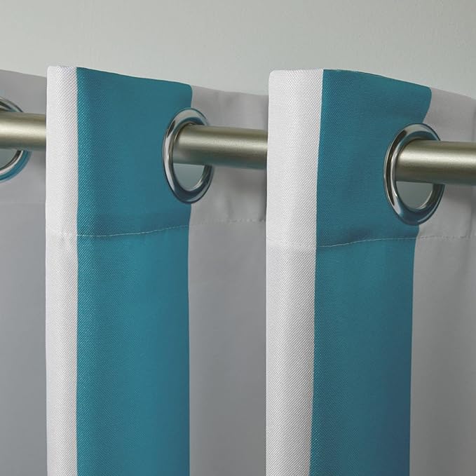 Exclusive Home Canopy Stripe Indoor/Outdoor Grommet Top Curtain Panel, Teal / - Image 3