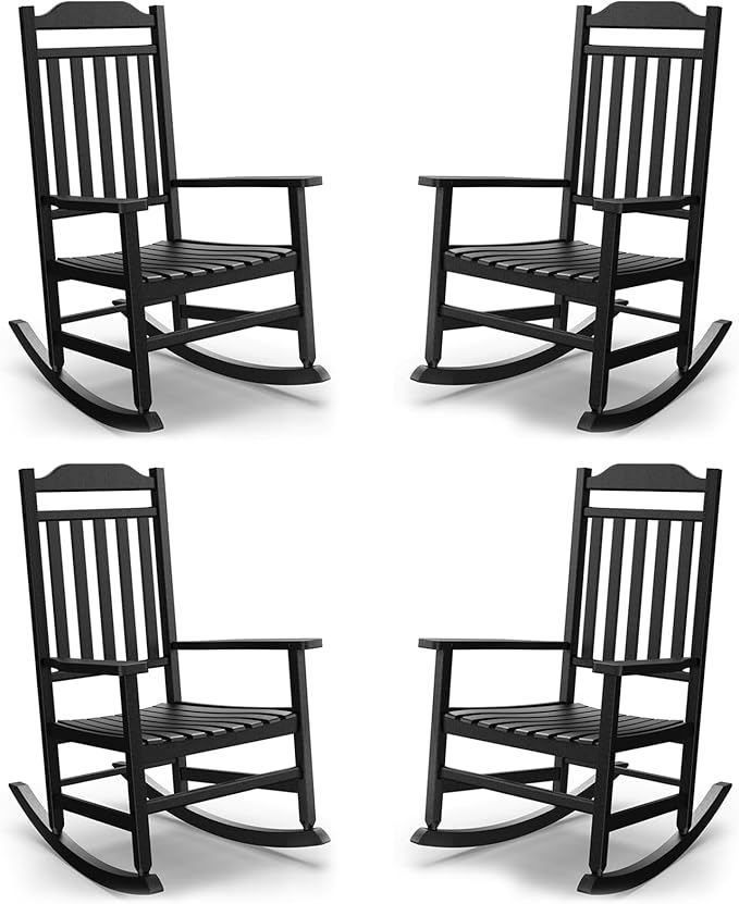 Patio Rocking Chair Outdoor Set of 4, Weather Resistant Poly Resin Oversized by GYMHILL