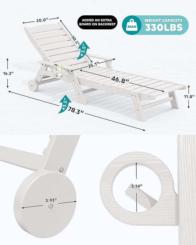 SERWALL Patio Chaise Lounge Chair Set of 2, Poly Lounge Chair - Image 3