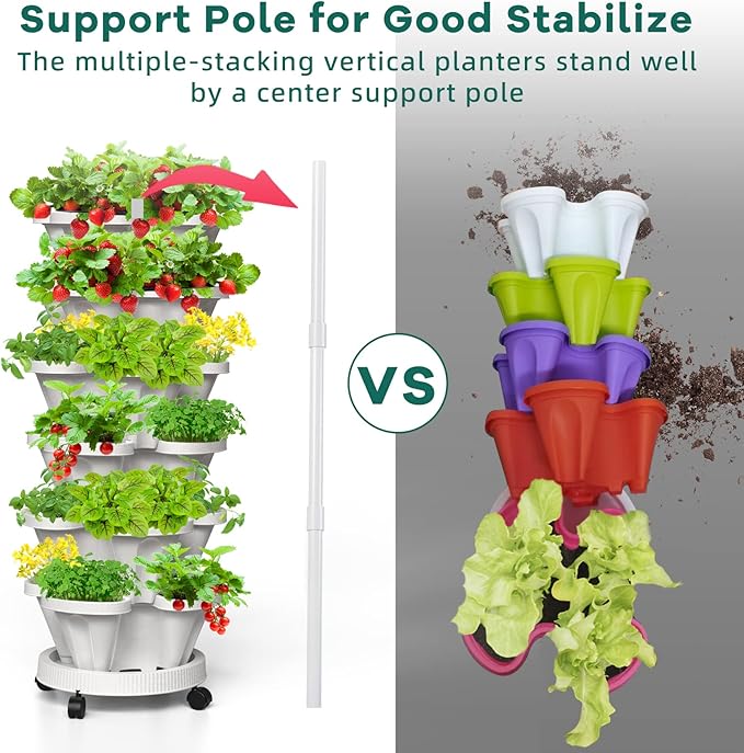 Strawberry Vertical Planter 2 Pack, 6 Tiered Stacking Garden Tower, Stackable - Image 3