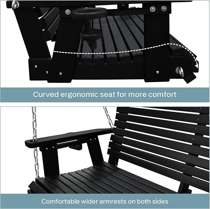 HDPE Porch Swing with 18/8 Stainless Steel Bolts, Ergonomic Design, Ultra - Image 5