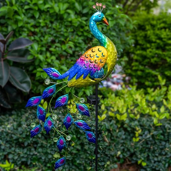 DREAMSOUL Solar Garden Lights Outdoor, Metal Peacock Decor Solar Lights Garden - Image 7