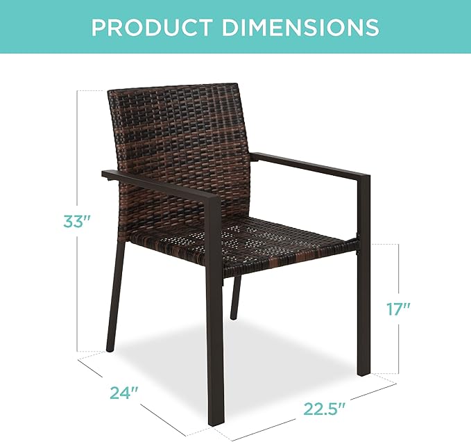 Best Choice Products Set of 2 Stackable Outdoor Wicker Dining Chairs - Image 3