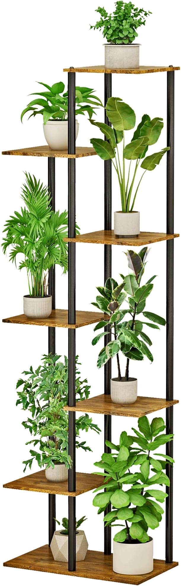 Plant Stand Indoor 7 Tier 8 Potted Metal Wood Plant Shelf, Rustic Brown by GreenLivingSpaces