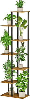 Plant Stand Indoor 7 Tier 8 Potted Metal Wood Plant Shelf, Rustic Brown by GreenLivingSpaces