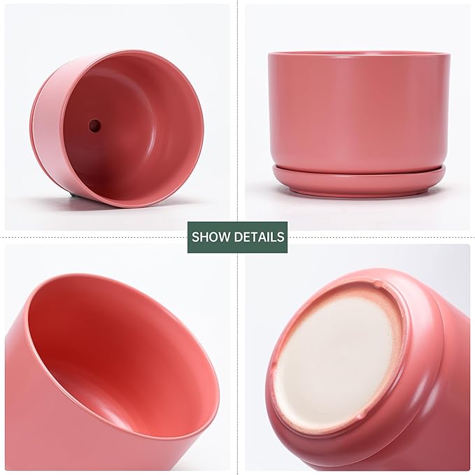 Ton Sin Ceramic Plant Pot with Drainage Hole and Saucer - Image 2
