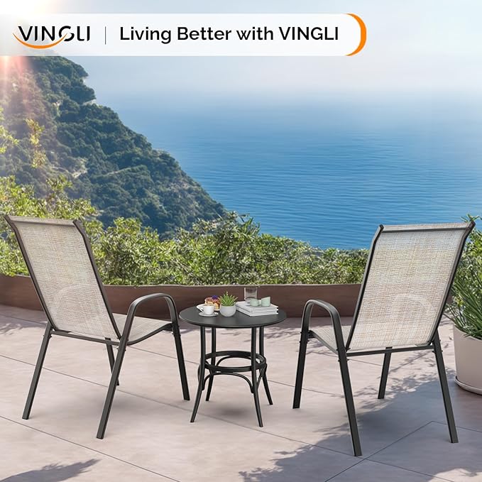 VINGLI Patio Chairs Set of 4 – Stackable Outdoor Dining Chairs - Image 8