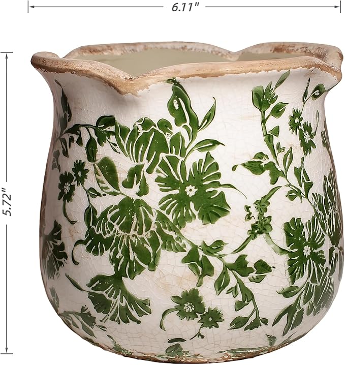 Tuscan Ceramic Plant Pots, 6.11 Inch Vintage Planters - Image 4