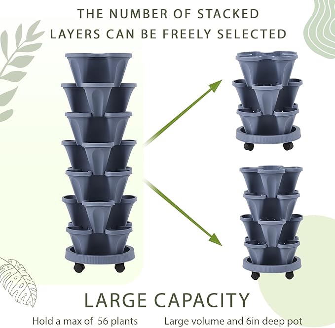 Umigy 2 Set of 7 Tier Vertical Planter Stackable Tower Planters Strawberry Herb - Image 6