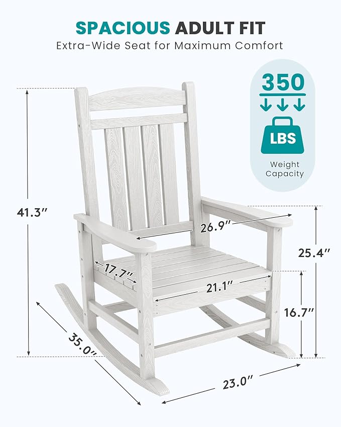 SERWALL Outdoor Rocking Chairs Set of 2, Oversized HDPE Porch Rockers - Image 3