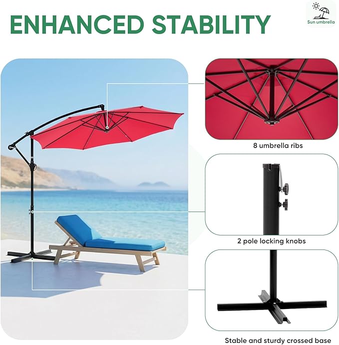 NEWBULIG 10FT Patio Umbrella, Offset Cantilever Outdoor Patio Table Umbrella - Image 4