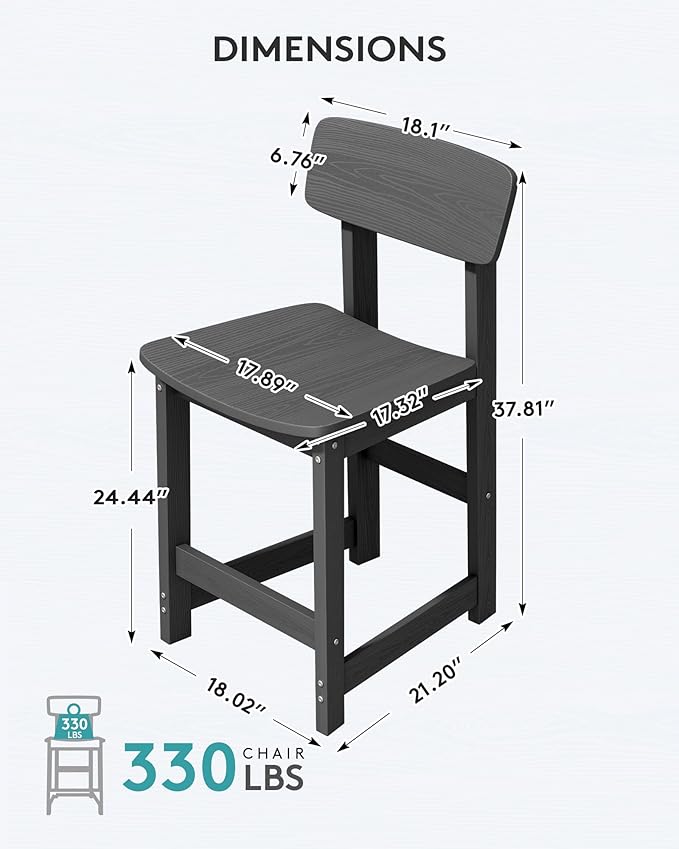 SERWALL Outdoor Bar Stools Set of 2, All Weather HDPE 25" Counter Height Bar - Image 2