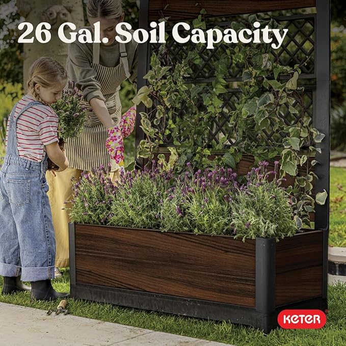 Keter Outdoor Planter Box with Privacy Screen and Trellis – 26 Gallon Raised - Image 5