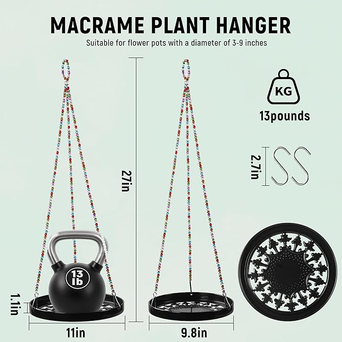2-Pack Modern Boho Macrame Plant Hanger, 10/11 Inch Metal Hanging Planter Holder - Image 2