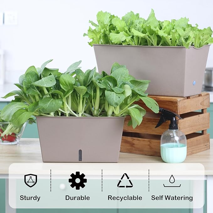 Window Box Planter 6 Pcs, 12.6 Inches Self Watering Rectangle Flower Plant Pots - Image 2