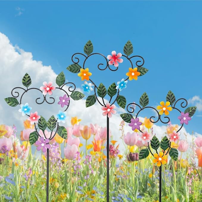 Metal Flowers Decorative Garden Stakes, 22.1 ''H Heart Shape Metal Flowers - Image 5