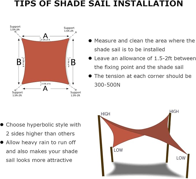 KANAGAWA Sun Shade Sail 12'x12' Rust Red Square UV Block Canopy Awning Shelter - Image 6