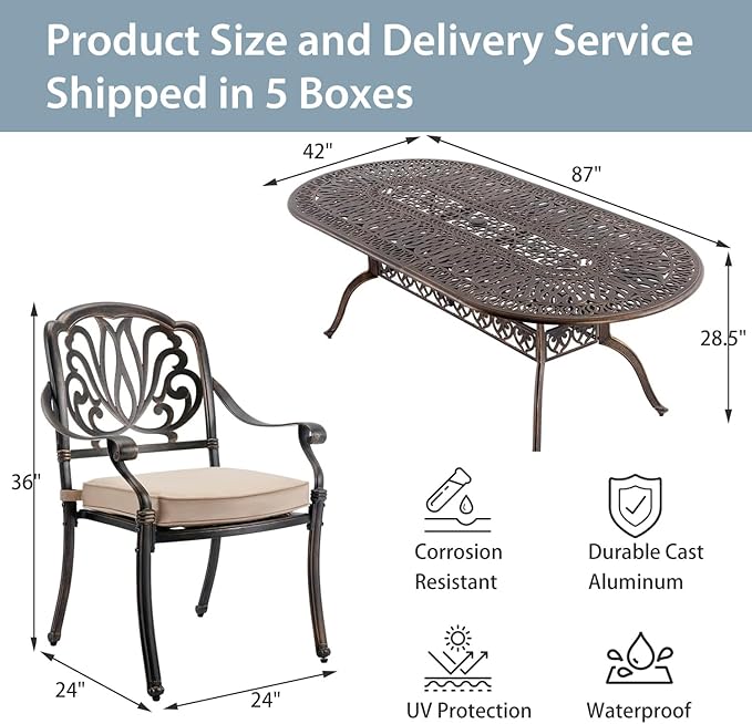 9-Piece Cast Aluminum Patio Furniture, Outdoor Dining Sets - Image 6