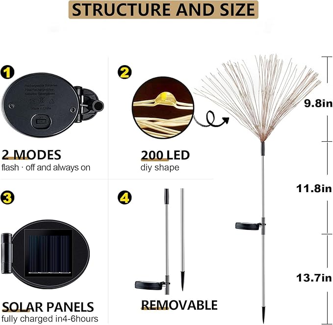 4 Pack Solar Firework Lights 200 LED Create Magical Nights, Waterproof - Image 7