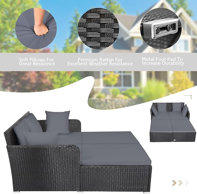 Tangkula Outdoor Rattan Daybed, Wicker Furniture - Image 5