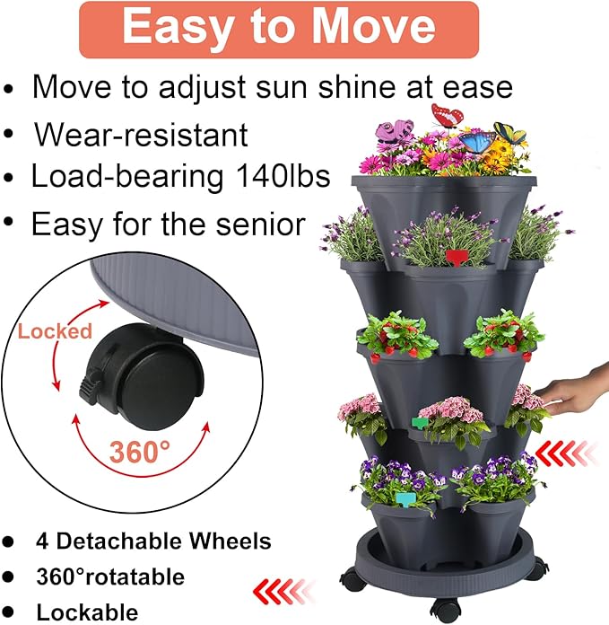 GameXcel Vertical Planter, 5 Tier Stackable Strawberry Planter - Image 6