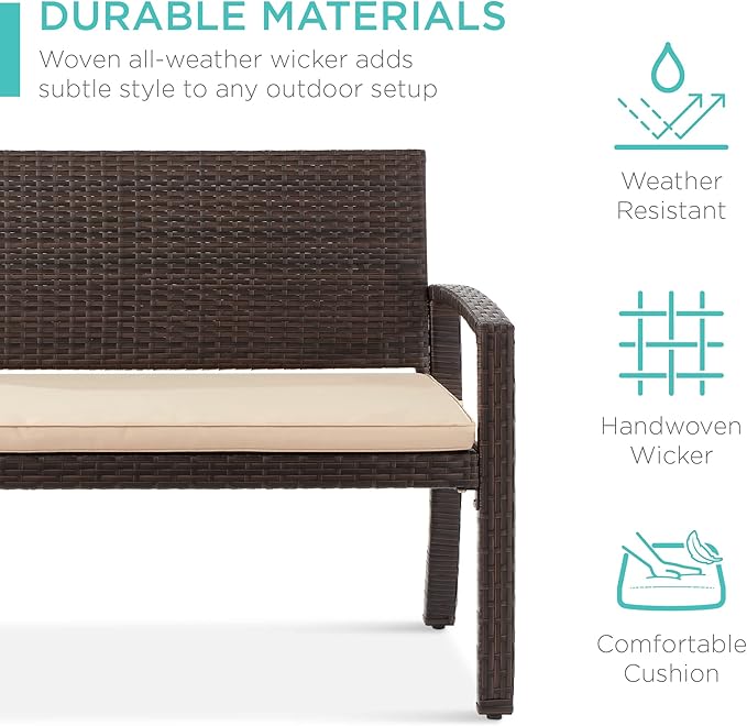 Best Choice Products Outdoor Bench 2-Person Wicker Garden Patio Benches Seating - Image 6