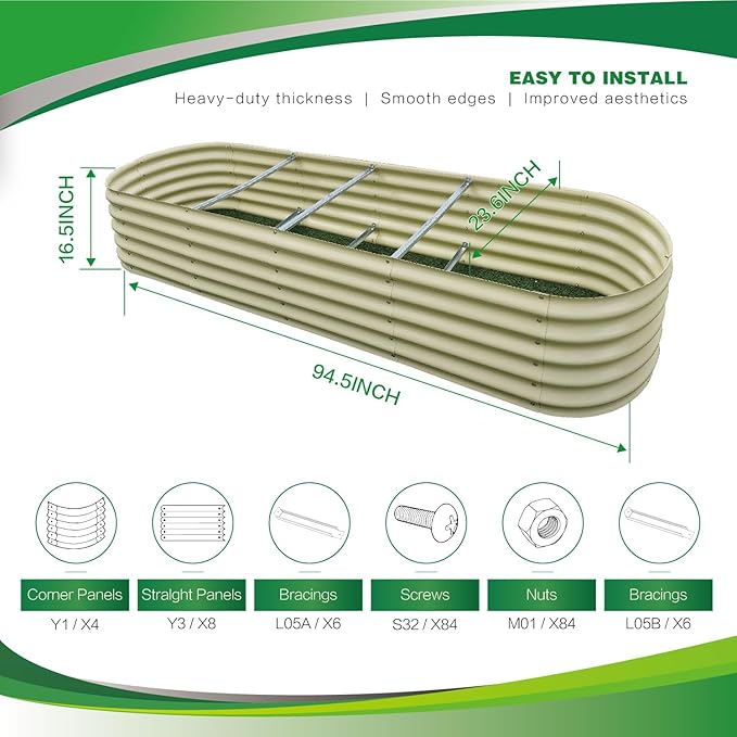 Gardmax Galvanized Raised Garden Bed, Lightweight Planter Boxes Outdoor - Image 3