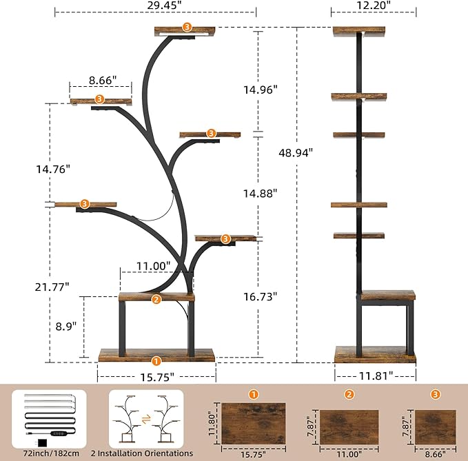 Plant Stand Indoor with Grow Lights, 7 Tiered Indoor Plant Shelf, Metal Plant - Image 6