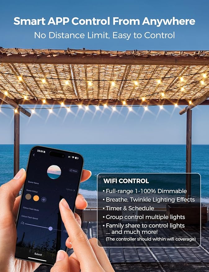 XMCOSY+ Smart Outdoor String Lights, 150Ft G40 Globe Patio Lights - Image 2