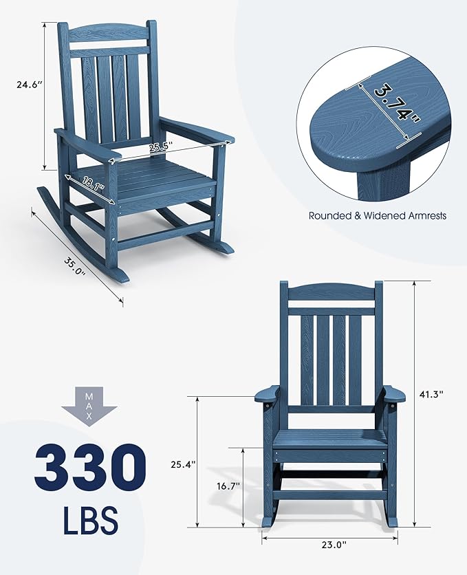 KINGYES HDPE Rocking Chairs Outdoor, Patio Rocking Chairs - Image 3
