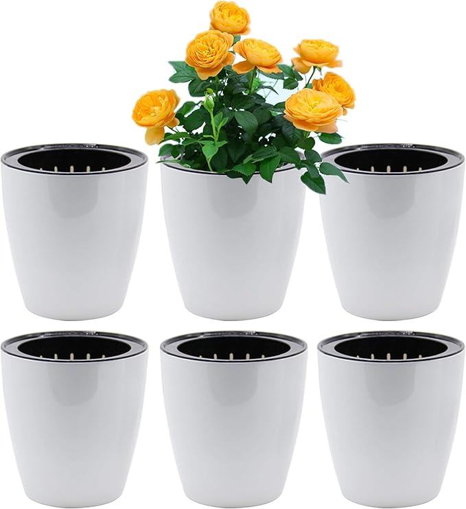 SAND MINE Self Watering Planter White Flower Pot by SANDMIND