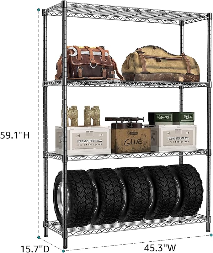 IZEUK 1400 LBS Garage Black Shelving Wide Storage Shelves 4 Tier Adjustable - Image 5