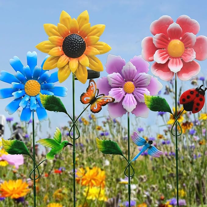 4 Pack Outdoor Solar Lights, Outdoor Waterproof Metal Art Stick Flowers - Image 7