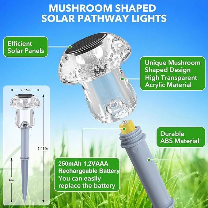 Solar Lights Outdoor, 8 Pack Mushroom Lights Outside Waterproof, Solar Powered - Image 4