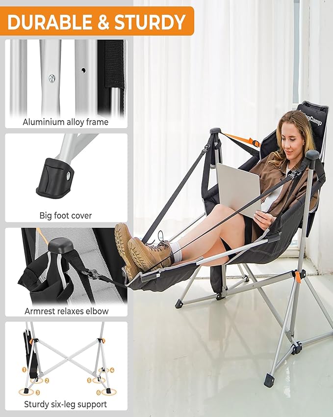 KingCamp Hammock Chair with Footrest – Heavy Duty Swinging Rocking Camping - Image 9