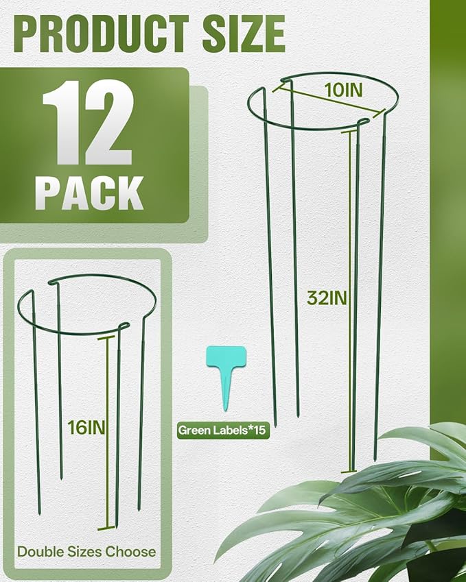 Joyhalo 12 Pack Peony Cages and Supports, 32 Inch Adjustable Plant Stakes - Image 6