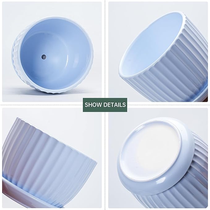 Ton Sin Sky Blue Ceramic Flower Pots, Modern Indoor Decorative Plant Pots Set - Image 4