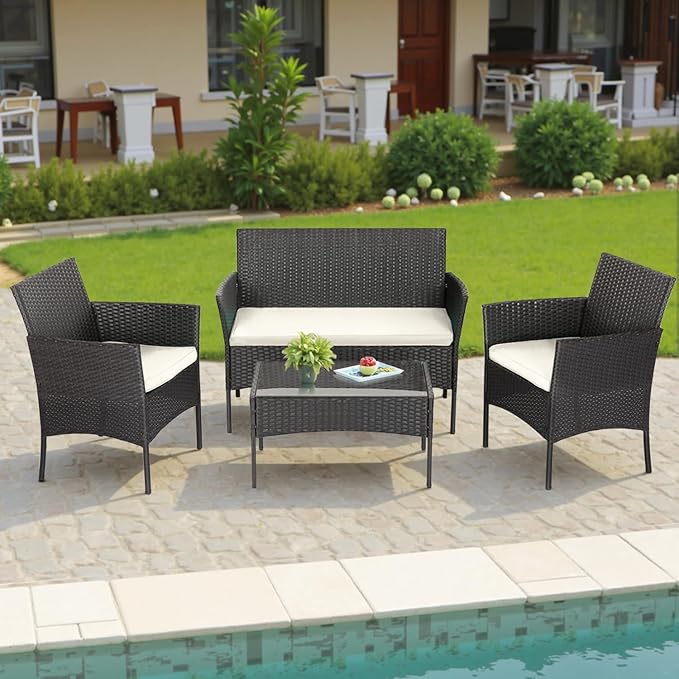 FDW | 4-Piece Patio Furniture Set | Black | Outdoor Wicker Furniture - Image 7